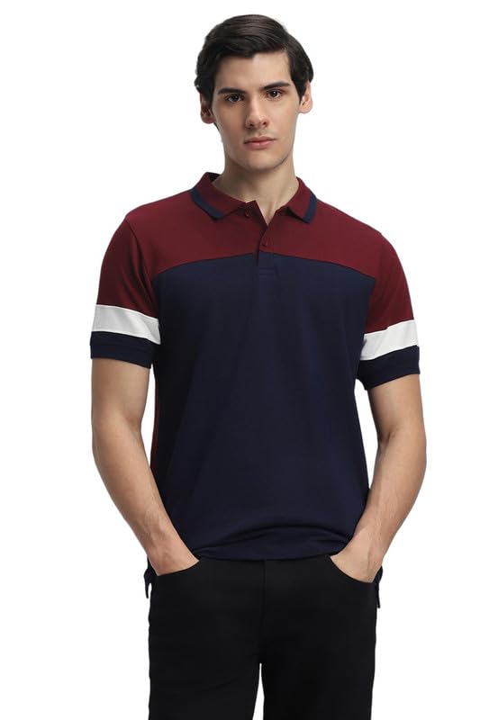 Image of Dennis Lingo Men's Navy Cotton Polo Neck Tshirt, Slim Fit Half Sleeve