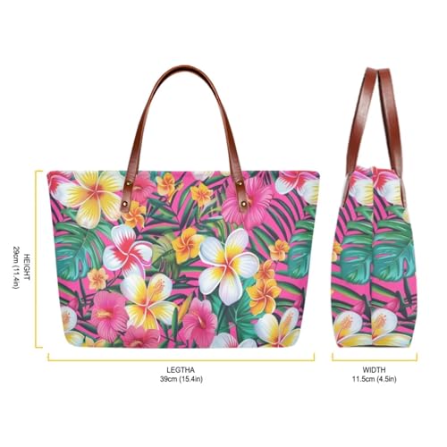 Image of Hibiscus Large Purse Set for Women, Lightweight Top Handle Satchel with Make Up Bag, Shoulder Hobo Tote with Wallet for Working, Travel, Hot Pink