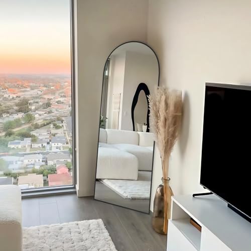 Image of SUNQUEEN 58 inchx19 inch Floor Mirror Full Length, Arched Full Length Mirror with Stand, Full Body Mirrors for Bedroom Living Room or Cloakroom Black