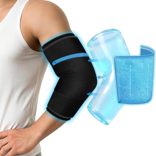 Image of Elbow Ice Pack Wrap Sleeve with 360 Cold Compression Support, Reusable Gel Ice Therapy - 1 Piece, Black - Ideal for Tendonitis, Tennis Elbow, Golfers Arm & Sports Injury Relief