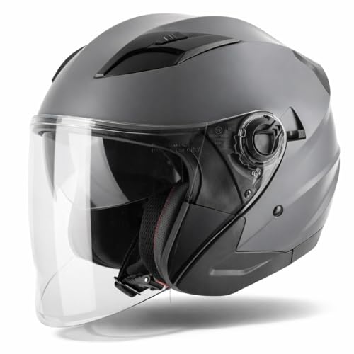 VINZ Calobra Casco Jet con Visera Solar | Casco Scooter & Moto & Ciclomotor | ECE 22.06 Homologado | En Tamaño XS - XXL | para Hombre y Mujer - Titanio Mate