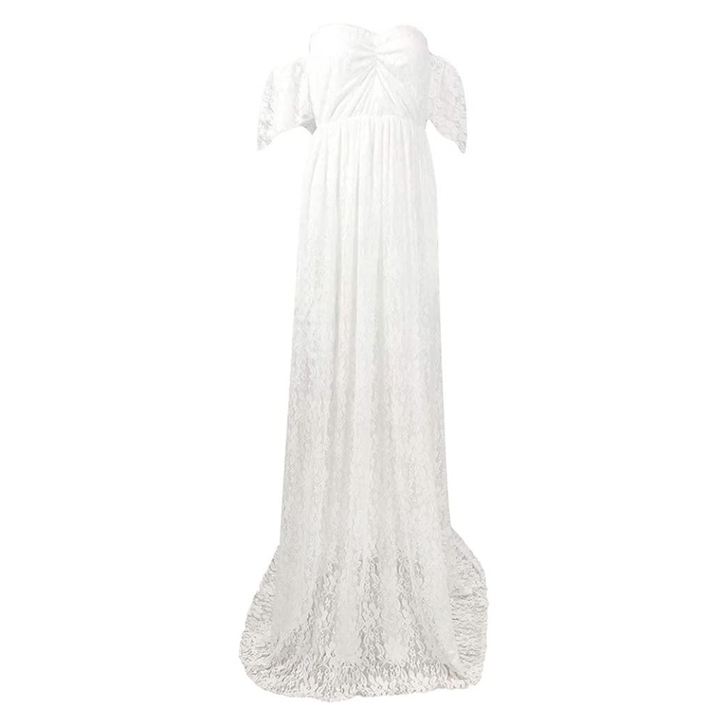 Robe de Photographie de maternité Fantaisie en Dentelle, Robe Grossesse Florale à épaules dénudées pour Femme Blanc 2XL