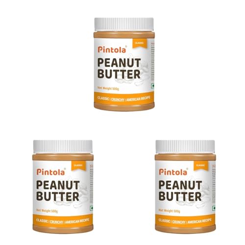 Image of Pintola Original Classic Peanut Butter Crunchy 500g - with High Protein 26g & 7.2g Fiber, Premium Roasted Nuts, Gluten Free, Zero Trans Fat, with MUFA Good Fats, Vit E & B3, Dairy Free (Pack of 3)