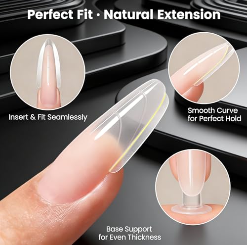 180Pcs Sandwich Nail Dual Form - 15 Sizes Almond Round Nail Molds with Guide Lines, Builder Gel Extensions (180, Transparent) — view 4