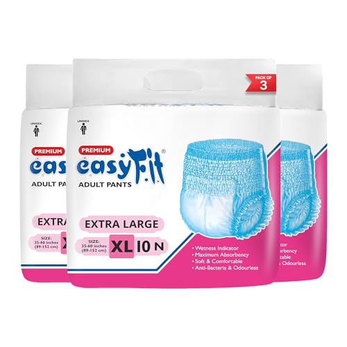 Image of Easyfit Adult Diaper Pants | 30 Count (Extra Large) | Waist 35-60 inch (88-152 cm) | Unisex | Leak Proof | Wetness Indicator | Overnight Protection | Elastic Waist (Pack of 3)