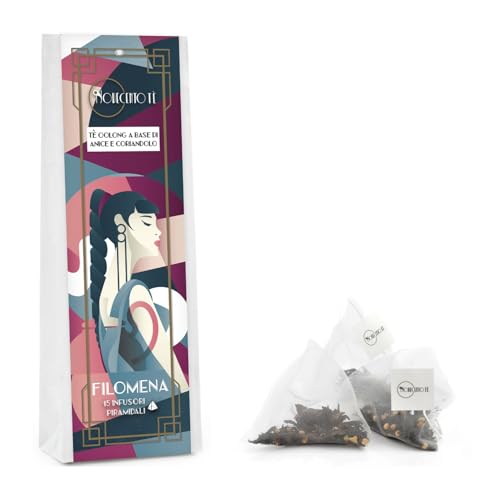 Novecento Tè Filomena | Thé Oolong Anis et Coriandre - 15 Pyramides (30 Gr) | Thé Oolong chinois et épicé | Filtres à thé bleu anis coriandre en sachet