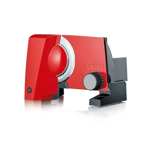 GRAEF S10003 - Elektrischer Allesschneider SKS100, Made in Germany, Edelstahl-Wellenschliffmesser Ø 170 mm, Schnittstärke 0-20 mm, Energiesparmotor 170 W, Platzsparend, Kindersicherung, Metall und Rot