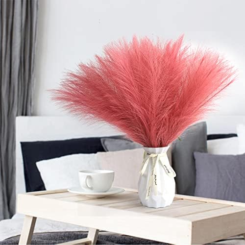VEYLIN Artificial Pampas Grass, 6 Pack Pink Fluffy Faux Pampas Branches for Table Home Office Decorations, 43CM/17 Inch
