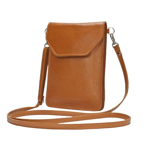 Bolsa Feminina Transversal Pequena Porta Celular Couro Legítimo (Caramelo)