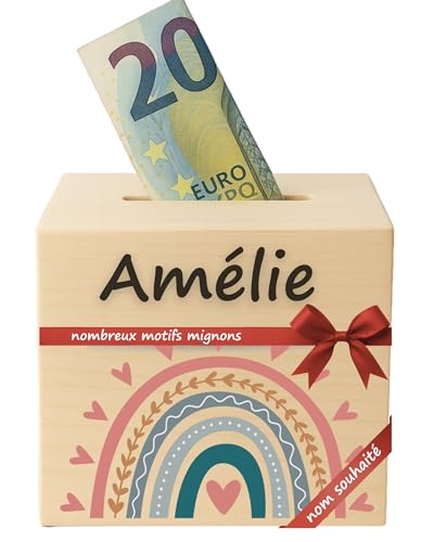 DEschenk Tirelire Enfant personnalisée avec prénom | Tirelire en Bois - Cadeau personnalisé pour baptême, Communion, Confirmation, Anniversaire | Cadeaux...
