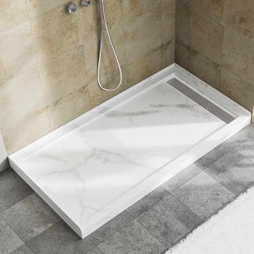 MORVANO 60 x 32 Shower Base with Single Threshold Rectangular Right Drain Location Shower