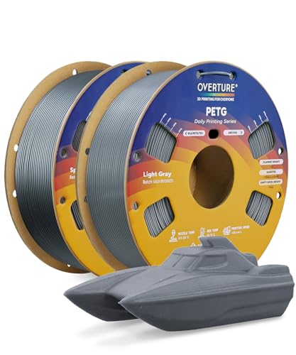 Image of OVERTURE PETG Filament 1.75mm Bundle 2kg, High Speed 3D Printer Filament, Neatly Wound & Clog-Free, 2 Pack 1kg(2.2lbs), Accuracy + /- 0.02mm, Fit Most FDM Printers (Light Grey*2)