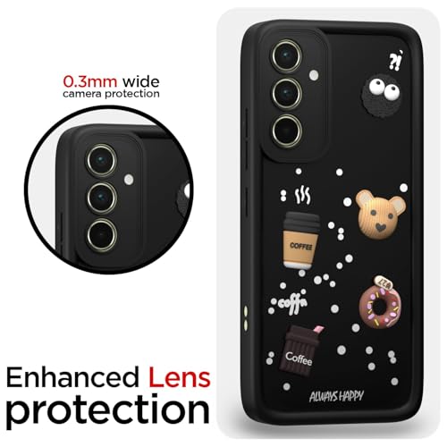 Image of Bintage CASE Cute Fun Taddy Cartoon 3D Ball Bear Milk Cake Coffee Silicon Case Full Body & Camera Protection Back Cover Compatible for Samsung Galaxy A55 5G - Black