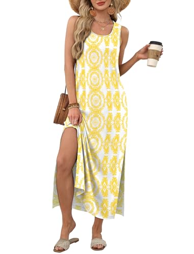 Image of WIHOLL Maxi Dress Summer Dresses 2026 Beach Vacation Clothes Sleeveless Sundresses with Pockets Boho S-3XL
