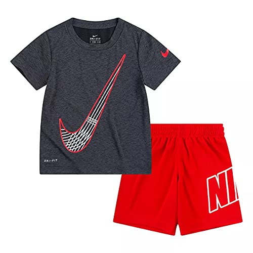Image of Nike Boy`s Dri-FIT Short Sleeve Dropsets T-Shirt and Shorts 2 Piece Set (Red(86H365-U10) /Grey, 5)