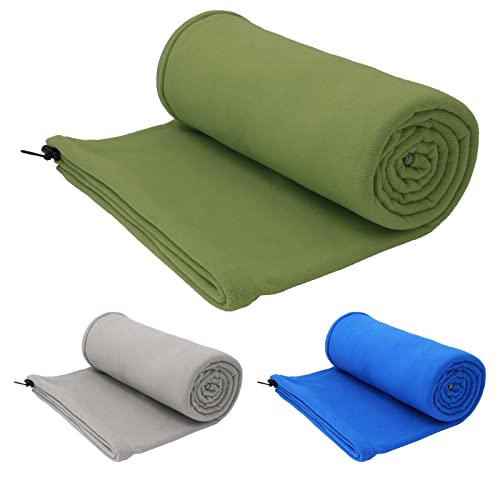 Arctic Lemmings Fleece Sleeping Bag Liner, 75' Long Zipper Microfiber Fleece Travel Single Sleeping Bag Camping Blanket, Indoor Outdoor Blanket for Adults & Children (Army Green)