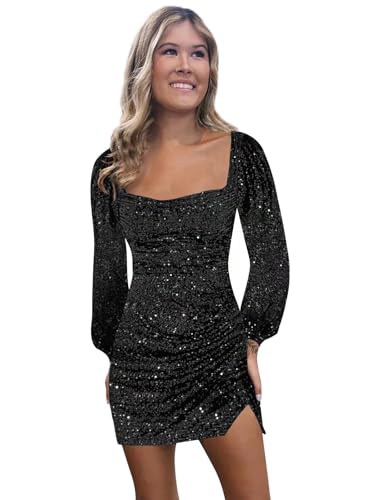 BOLENSYE Long Sleeve Sequin Homecoming Dresses for Women Sparkly HOCO Short Tight Prom Cocktail Party Gown with Slit4