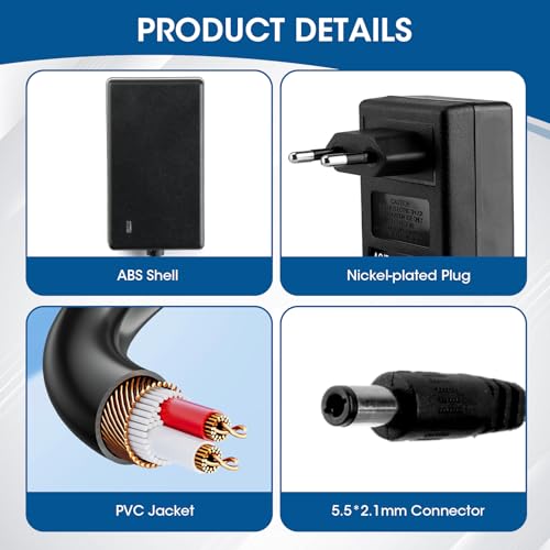 12V 3A 36W Netzteil Adapter 100-240V 50/60Hz AC/DC Universal Transformator mit 5.5mm x 2.1mm Stecker, 1M Steckernetzteil 12V 3A für LED Router Monitore CCTV Kameras, 36W Netzgerät Schwarz