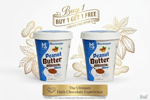 Image of Musclesupps Peanut Butter 1 Kg Dark Chocolate And Get Extra 1Kg Peanut Butter | High Protein Crunchy Peanut Spread With Real Chunks | Zero Trans Fat & Cholesterol | Rich In Healthy Fats & Fiber