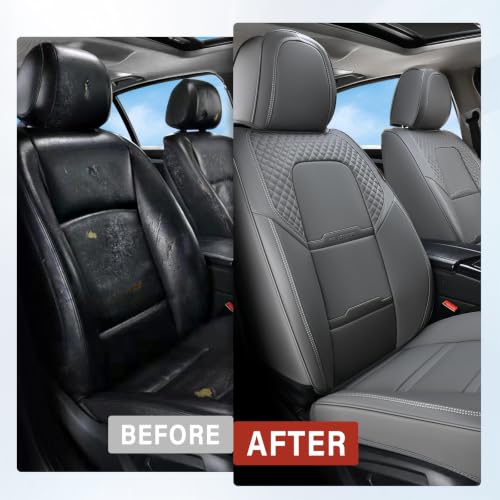 Image of Coverado Car Seat Covers Front Seats, 2 Piece Car Seat Protector with Removable Headrest, Nappa Leather Breathable Front Seat Cushion Side All Wrapped Universal Fit Truck Automotive Most Cars Gray
