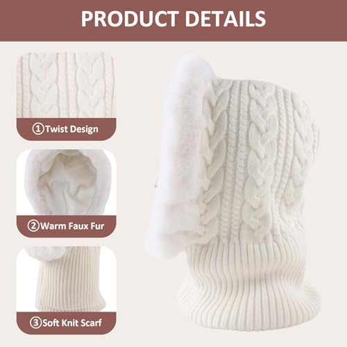 Image of Winter Fleece Balaclava Warm Men Hood Hat Knitted Hooded Scarf for Women Unisex Skull Cap