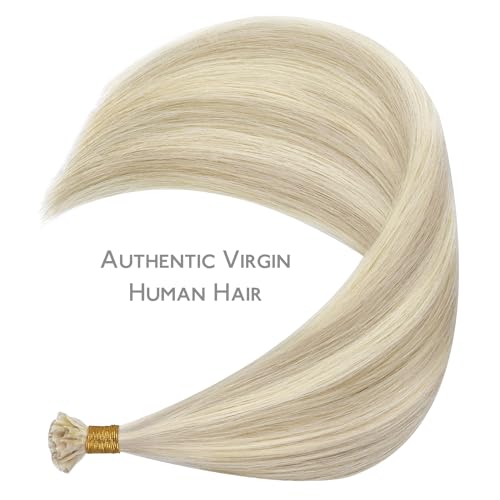 Image of WENNALIFE U Tip Hair Extensions Human Hair, 50g 50s 20 Inch Ash Blonde Highlighted Platinum Blonde Remy Hair K Tip Invisible Straight Keratin Hot Fusion