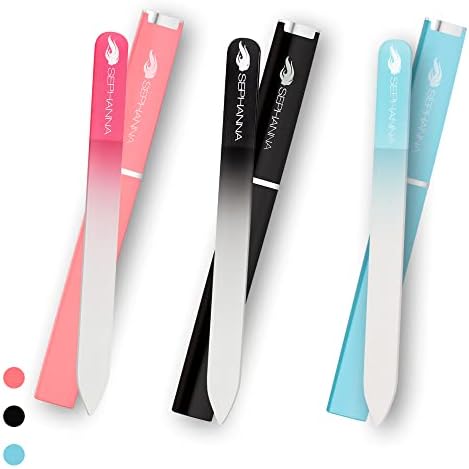 Sephanna 3 Pack Glass Nail File for Unisex Ultra Quality, Portable Crystal Nail File with Case for Mani & Pedicure- Smooth Finish for Natural & Acrylic Nails