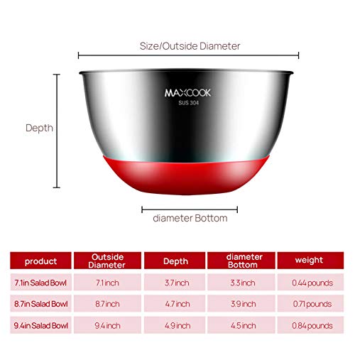 Maxcook Stainless Steel Salad Mixing Bowl Set, 3-Piece With Non-Slip Bottom, Nesting Metal Bowl Set For Cooking, Baking, Serving, Storage, Prepping, Mixing,1.1/2.2/2.7Quart(1L/2L/2.5L) #TOP6