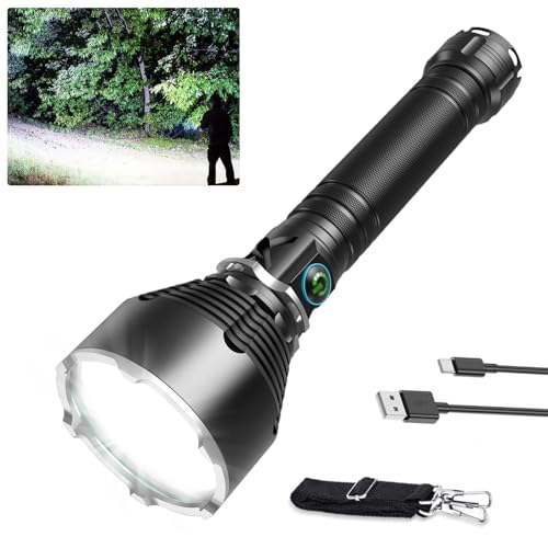 Rechargeable Flashlights High Lumens - 100000 Lumen Super Bright LED Flashlight with Power Display/ Waterproof - Powerful Brightest Handheld Flashlights for Camping (Black)