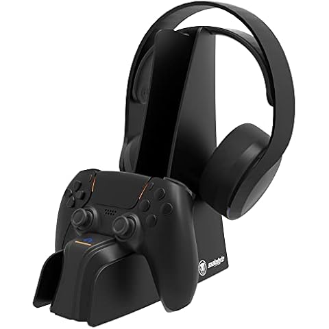 snakebyte Dual Charge & Headset Stand 5 - Black - Charging Station for Playstation 5 DualSense Controller and Wireless Headsets, Quick Charge of PS5 Accessories, LED Charging Status Indicator Cover