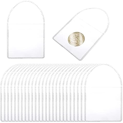 Cobee 50 Pcs Pocket Coin Sleeves Holders,2 Inch Plastic Pocket Coin Flips Clear Coin Pouch Coin Protector Small Collection Holder for Coins Jewelry Small Items 5.5 x 5.2 CM Cover