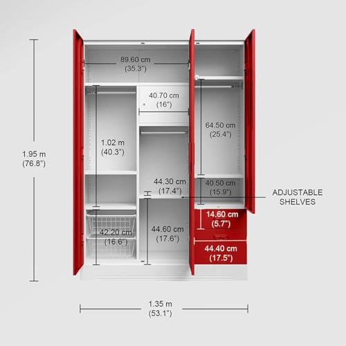 Image of Interio by Godrej Slimline Alloy Steel Almirah Textured Carmine Red, 3 Doors