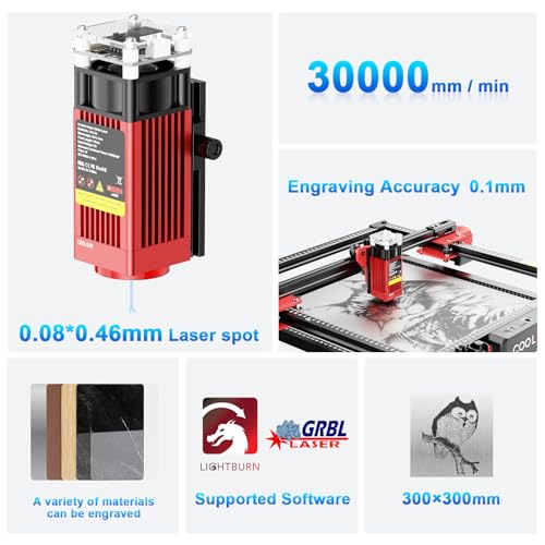 Coolook CK1-55 Laser Engraver, 5.5W Laser Engraving Machine, Laser Engraver Machine, Laser Cutter for Wood, Metal, Aluminum, Glass, Leather, 500mm/s Speed, 32-Bit Main Chip, 300x300mm Engraving Area - Image 5