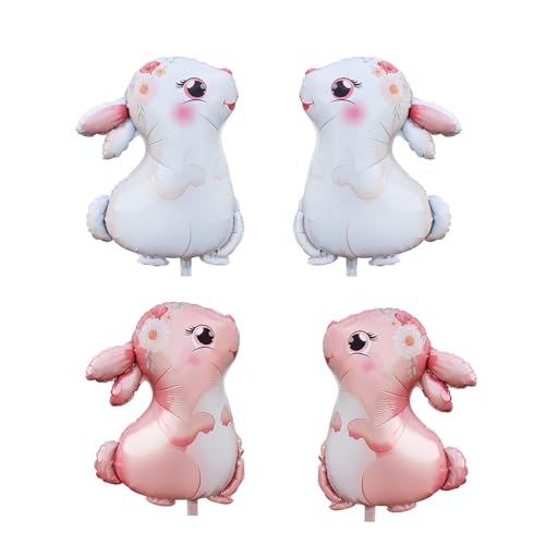 CSTYWC 4PCS Large Bunny Foil Balloon Rabbit Balloons Bunny Party Decorations Animal Mylar Balloons for Birthday Spring Woodland Themed Party Baby Shower Party Supplies