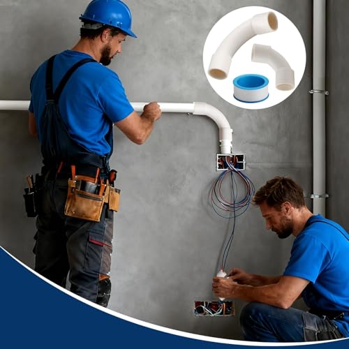 Nasxkji M25 Rohrbogen 90° 12 Stück Installationsrohr mit 2 Stück Teflonband Wasserdicht & Dicht Weiß PVC Leerrohr für Wasserleitungen Netzwerkleitungen Industrieinstallation