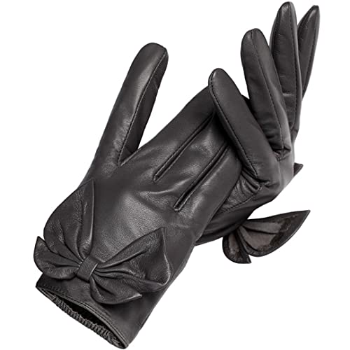 KMMBBTY Gants en cuir de mode automne court noir arc gants pour femmes hiver conduite en plein air gants de moto Gray 36