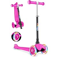 BELEEV 3-Wheel Scooter for Kids Age 2-6, Scooter for Toddlers Girls Boys Children, Adjustable Height, Lean to Steer, Light Up Wheels, Extra-Wide Deck(PINK)