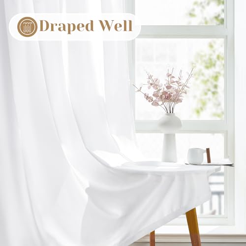 Homeideas HT22V038V-3036 Non-See-Through White Privacy Sheer Kitchen Curtains 30 X 36 Inches Long 2 Panels Short Semi Sheer Curtains Light Filtering Bathroom Window Curtains Drapes thumb #4
