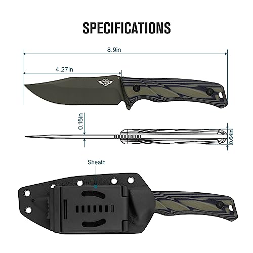 Oknife Fortitude Fixed Blade Knife With Kydex Sheath, Survival Hunting Knife 9-Inch Full Tang Knives With D2 Steel Cerakote Coating Blades And G10 Handle For Outdoor And Camping #TOP7