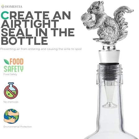 Homestia Squirrel Wine Stopper, Bottle Stopper Wine Saver, Reusable Wine Corks for Beverage, Wine Preserver Wine Saver Keep Wine Fresh, Wedding Favors Gifts for Wine Lovers