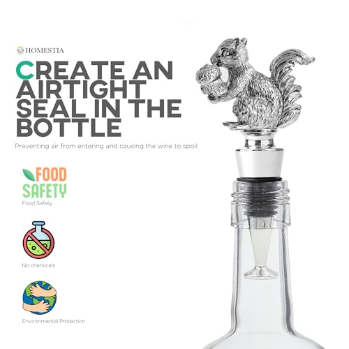 Homestia Squirrel Wine Stopper, Bottle Stopper Wine Saver, Reusable Wine Corks for Beverage, Wine Preserver Wine Saver Keep Wine Fresh, Wedding Favors Gifts for Wine Lovers