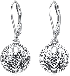 Celtic Earrings for Women 925 Sterling Silver Paw Print Drop Earring Irish Celtics Leverback Earrings Animal Paw Print Earring Jewelry Gift for Men Girls Friends Teen
