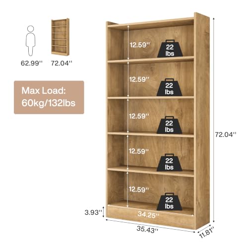Image of Tribesigns 72-inch Tall Bookcase, Farmhouse 6-Tier Brown Library Bookshelf with Storage Shelves, Large Open Bookcases Wood Display Shelving Unit for Bedroom Living Room Office