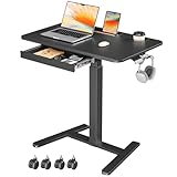 JYLH JOYSEEKER Mobile Standing Desk with Drawer, 32' Rolling Desk with Cup Holder and Hooks, Portable Laptop Cart on Wheels, Height Adjustable Workstation with Storage for Home Office, Black