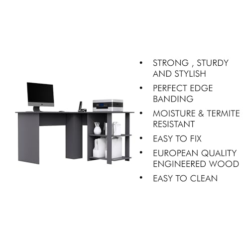 Image of Bniture Wooden Study Table for Home | Engineered Wood Study Table with Shelf Storage | L Shape Multi Purpose Computer Desk for Writing & Study | Laptop Table for Study Room & Office | Slate Grey