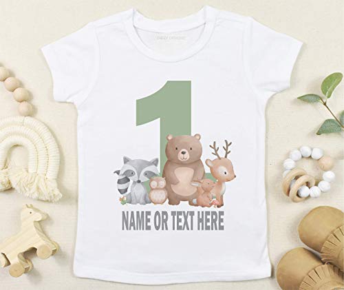 Woodland Birthday Bodysuit or T-Shirt, Personalized First Birthday Outfit for Baby Boy or Girl, One Shirt2