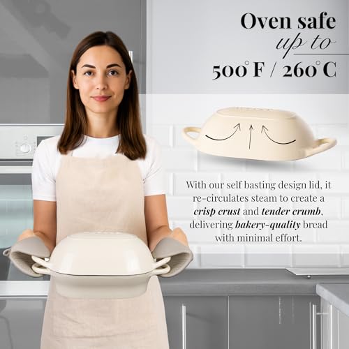 Dutch Oven For Sourdough Bread Baking – Enamelled Cast Iron Bread Loaf Pot – Oven Safe Non Stick Bread Pot – Rectangular, Cream, 24cm x 16cm – by Nuovva by nuovva - Image 4