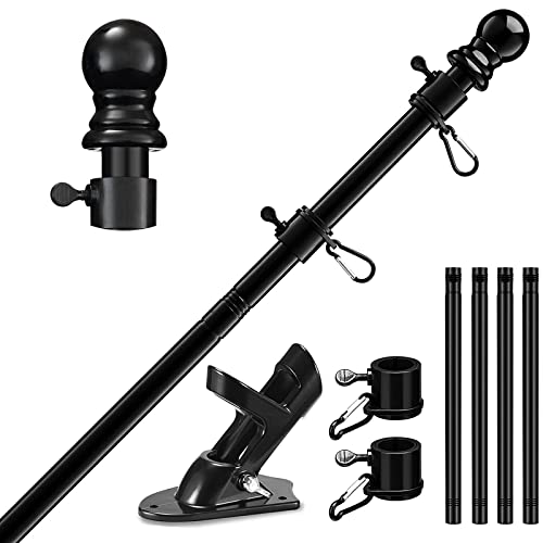 Kit de Asta de Bandera de Aluminio Negro 180 cm con Soporte Asta de Bandera de Acero Inoxidable, kit de barra de bandera de Montaje en Pared Exterior con Anillos Giratorios