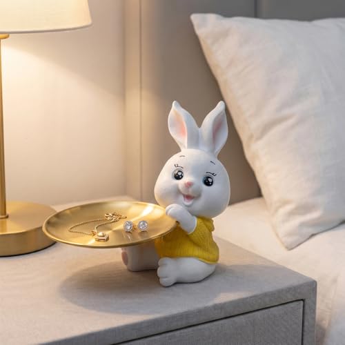 Farmhouse Rabbit Candy Dish,Resin Bunny Statue with Bowl for Candy, - Image 2