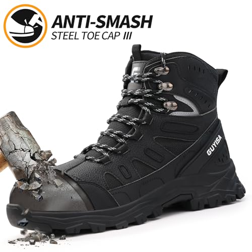 Image of Steel Toe Boots for Men Work Indestructible Safety Boots | Impact-Resistant, Puncture-Resistant, Comfortable, Wear-Resistant, Construction Factory, Warehouses, Jobsites